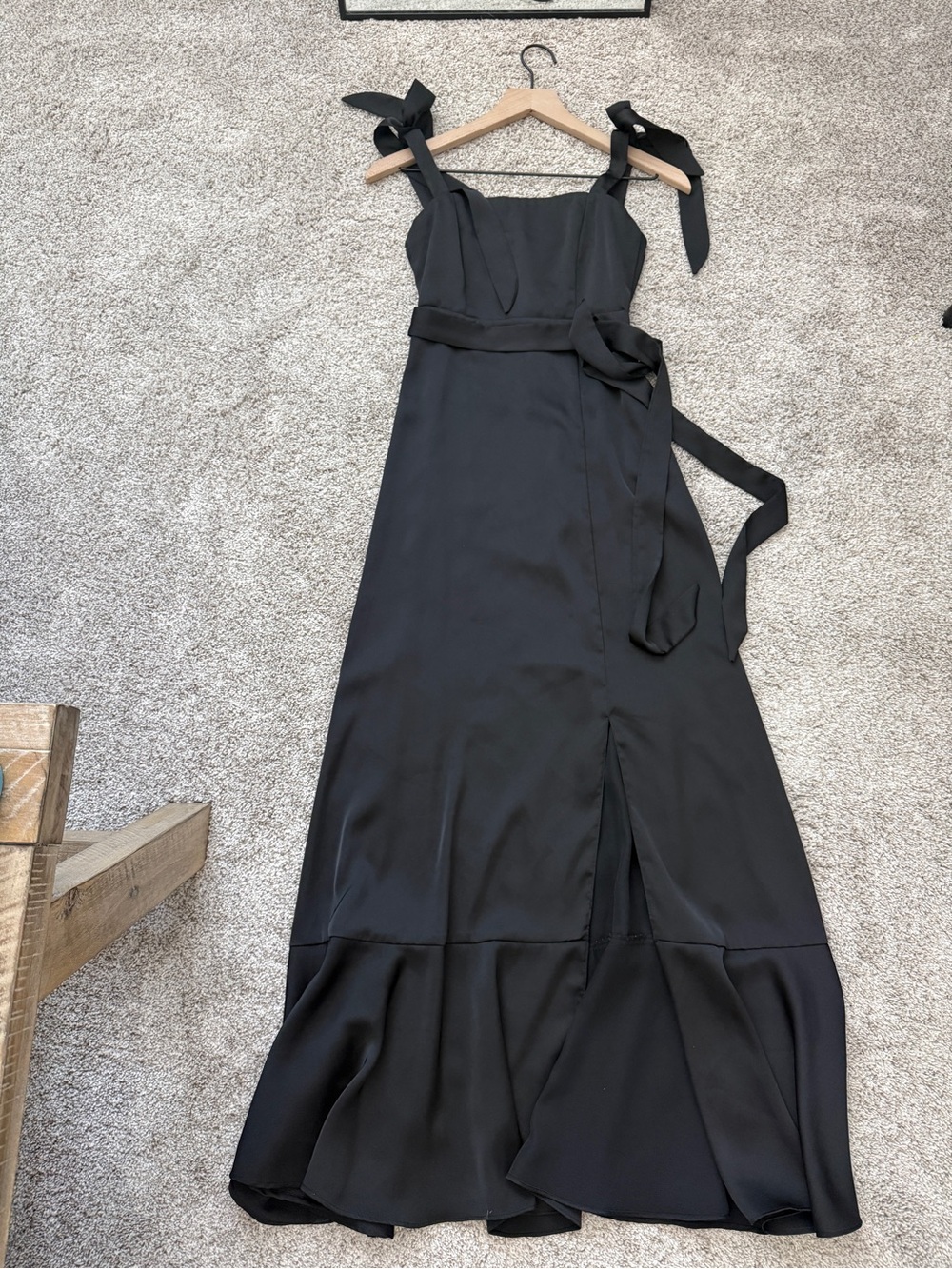 Azazie Black Tie-Shoulder Maxi Dress with Ruffle Hem